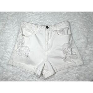 Mumu Blue  White Denim Shorts Size 27 High Waist Distressed Casual‎